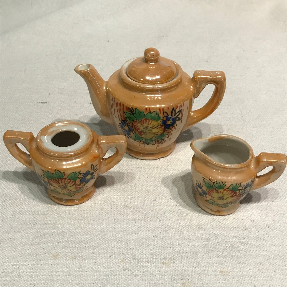 Vintage Miniature Tea Set: Gold Lusterware Porcelain Doll‎ Toy, Occupied Japan